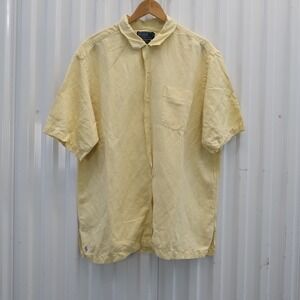 Polo Ralph Lauren‎ Shirt Men's Size XL Yellow Caldwell Silk Linen Short Sleeve